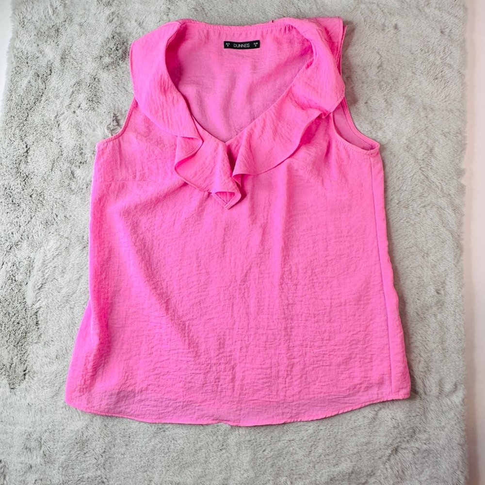 Dunnes Stores Top Womens Small Pink Sleeveless Flowy VNeck Collar Tank